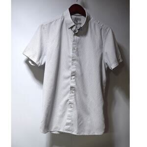 Ted Baker London Short Sleeve Button Up Shirt White Micro Print Size 4